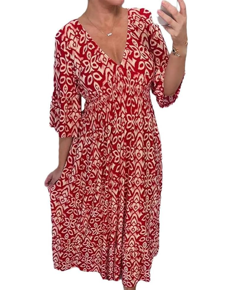 Valentina Φόρεμα Maxi Γυναικείο Curvy – Φλοράλ V-Λαιμόκοψη, Μανίκια 3/4 & Κομψή Γραμμή Α