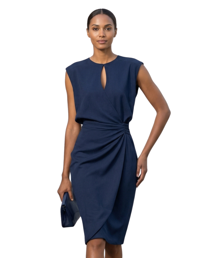 Gaia Rochie Midi Elegantă pentru Femei – Rochie cu Decolteu în Formă de Picătură și Drapaj Lateral