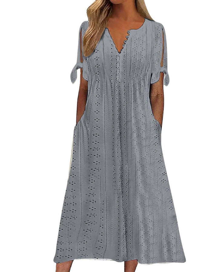 Maya Rochie Maxi pentru Femei – In Bumbac, Decolteu în V & Tunică Boho Oversize cu Buzunare