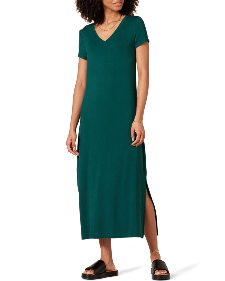 Sofia Vestito Midi Donna – Jersey Viscosa, Scollo a V & T-Shirt Dress con Spacchi