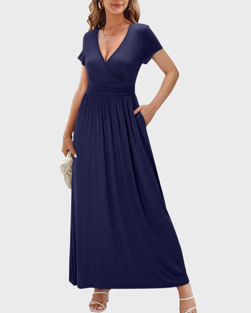 Alessia Maxikleid Damen – V-Ausschnitt, Wickeloptik mit Blumenmuster & Elegante Freizeittaschen
