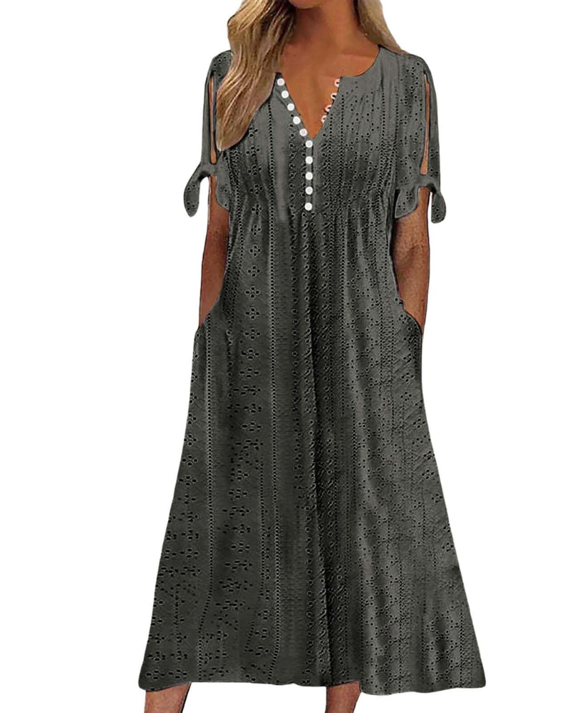 Maya Rochie Maxi pentru Femei – In Bumbac, Decolteu în V & Tunică Boho Oversize cu Buzunare