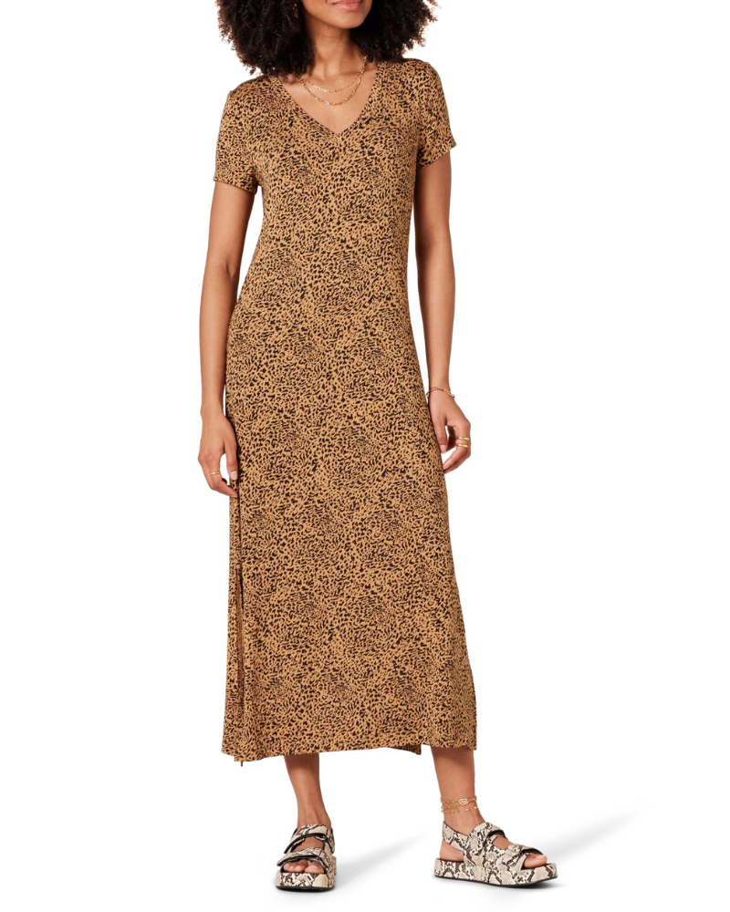 Sofia Vestito Midi Donna – Jersey Viscosa, Scollo a V & T-Shirt Dress con Spacchi