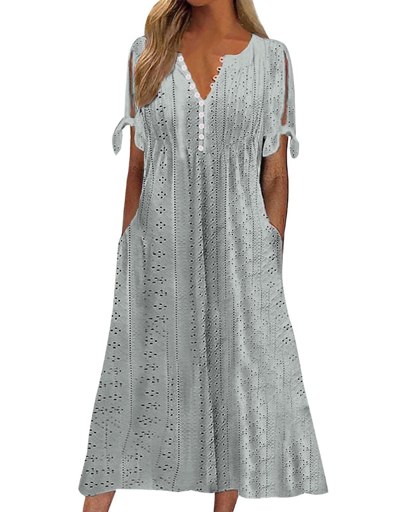 Maya Rochie Maxi pentru Femei – In Bumbac, Decolteu în V & Tunică Boho Oversize cu Buzunare