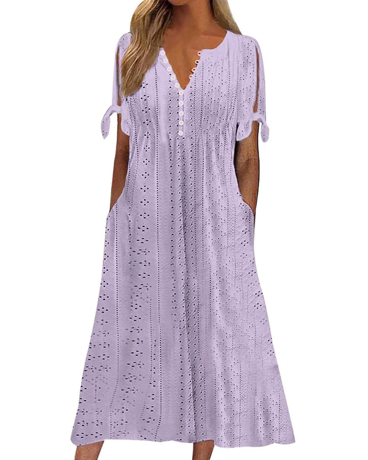 Maya Rochie Maxi pentru Femei – In Bumbac, Decolteu în V & Tunică Boho Oversize cu Buzunare