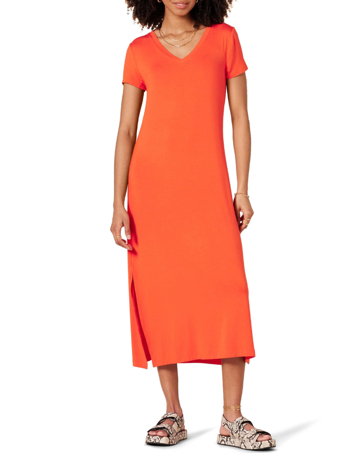 Sofia Vestito Midi Donna – Jersey Viscosa, Scollo a V & T-Shirt Dress con Spacchi