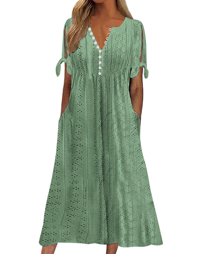 Maya Rochie Maxi pentru Femei – In Bumbac, Decolteu în V & Tunică Boho Oversize cu Buzunare