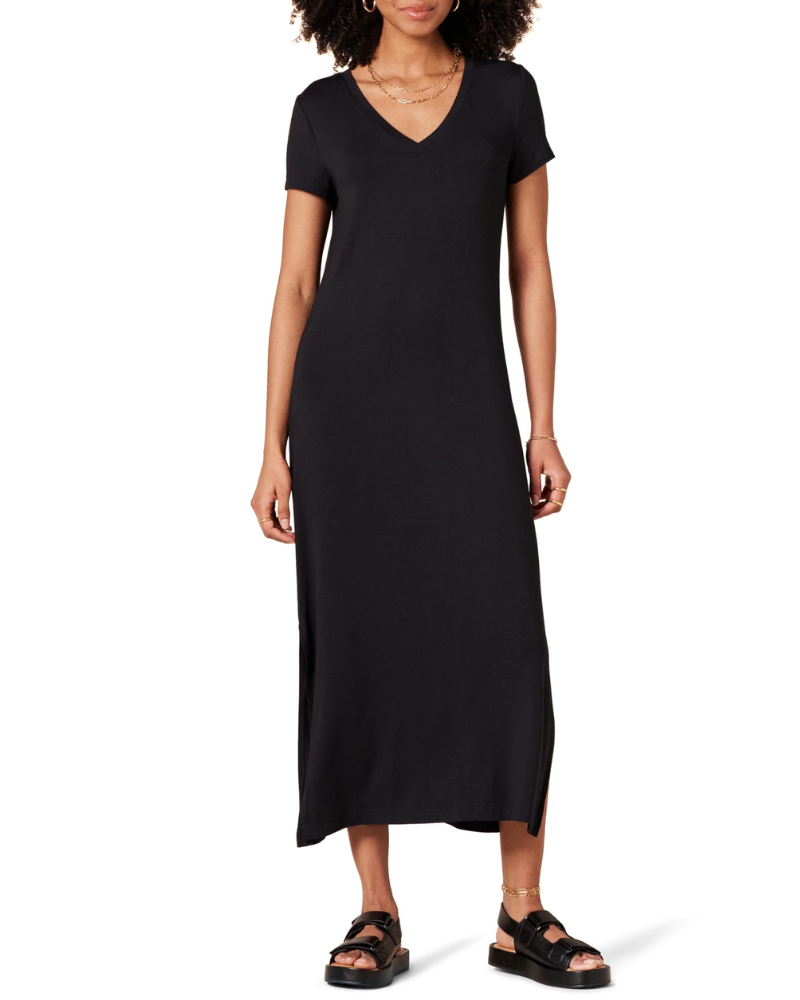 Sofia Vestito Midi Donna – Jersey Viscosa, Scollo a V & T-Shirt Dress con Spacchi