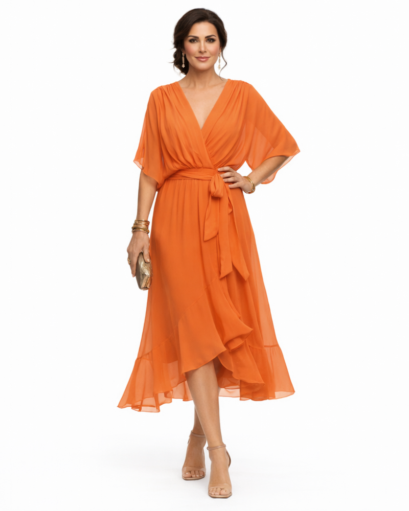 Stella Abito Donna Midi Elegante – Vestito con Scollo a V e Vita Regolabile Fluido