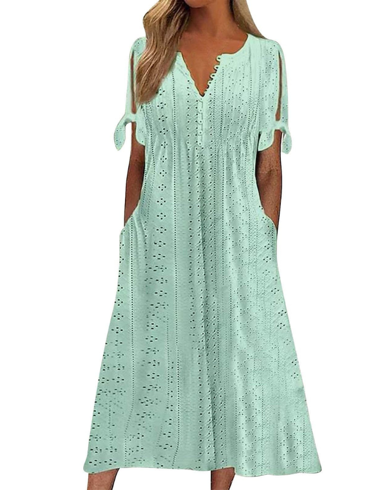 Maya Rochie Maxi pentru Femei – In Bumbac, Decolteu în V & Tunică Boho Oversize cu Buzunare