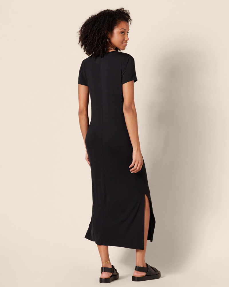 Sofia Vestito Midi Donna – Jersey Viscosa, Scollo a V & T-Shirt Dress con Spacchi