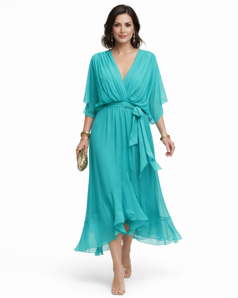 Stella Abito Donna Midi Elegante – Vestito con Scollo a V e Vita Regolabile Fluido