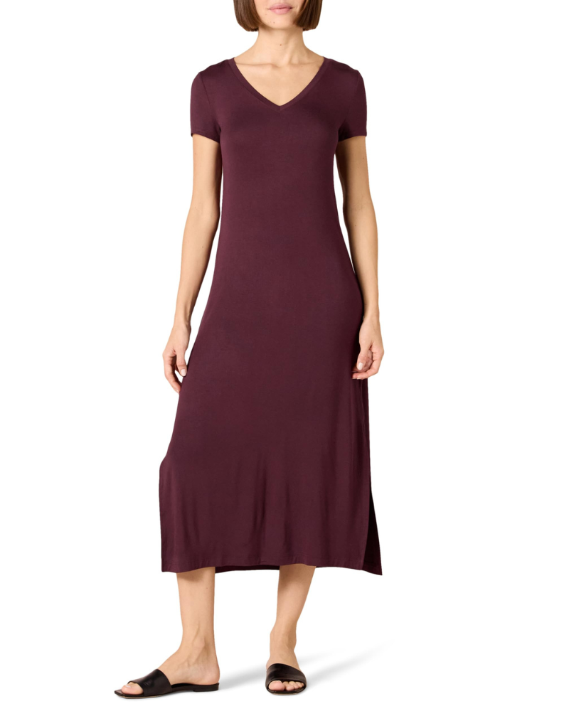 Sofia Vestito Midi Donna – Jersey Viscosa, Scollo a V & T-Shirt Dress con Spacchi