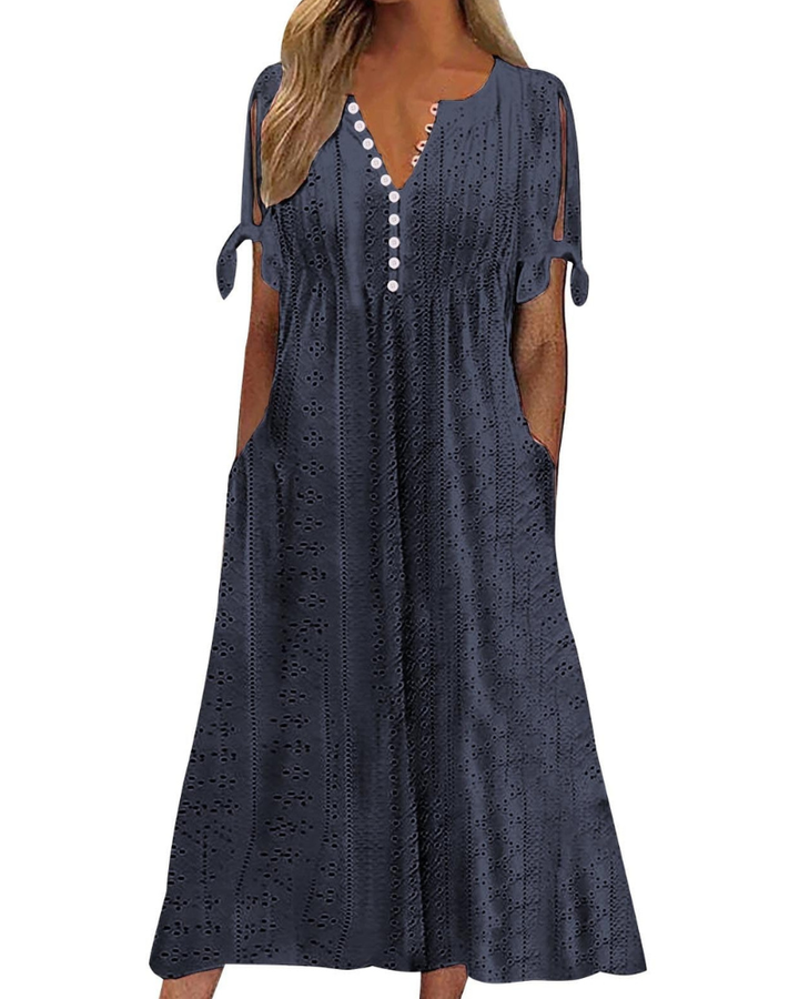 Maya Rochie Maxi pentru Femei – In Bumbac, Decolteu în V & Tunică Boho Oversize cu Buzunare