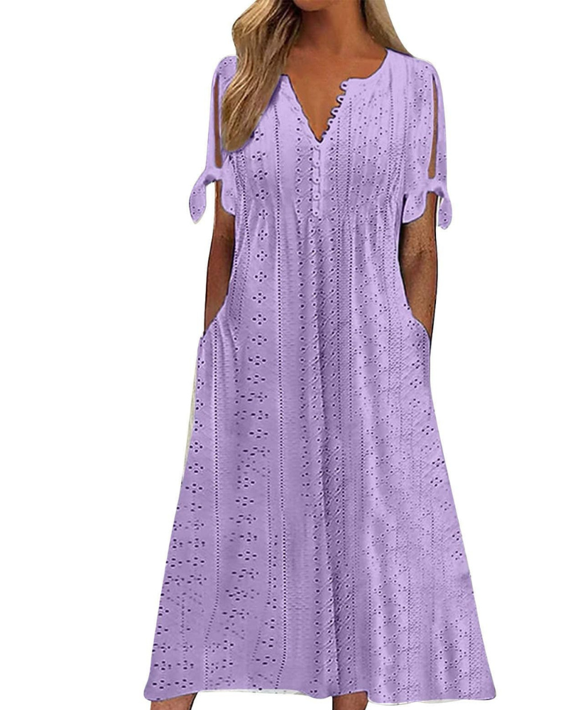 Maya Rochie Maxi pentru Femei – In Bumbac, Decolteu în V & Tunică Boho Oversize cu Buzunare