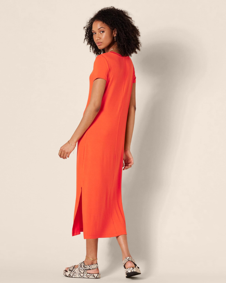 Sofia Vestito Midi Donna – Jersey Viscosa, Scollo a V & T-Shirt Dress con Spacchi
