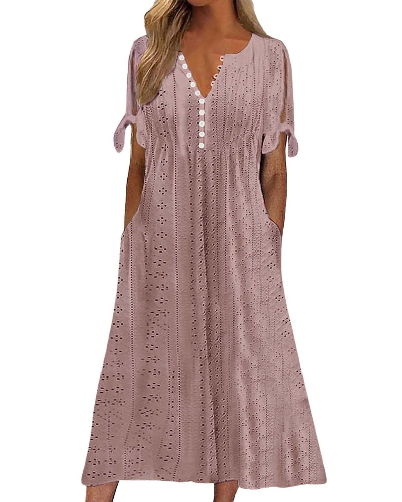 Maya Rochie Maxi pentru Femei – In Bumbac, Decolteu în V & Tunică Boho Oversize cu Buzunare