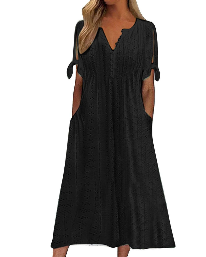 Maya Rochie Maxi pentru Femei – In Bumbac, Decolteu în V & Tunică Boho Oversize cu Buzunare