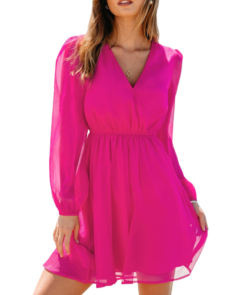 Rona Vestito Mini Dame – Blomsterchiffon, Lange Ærmer & Elegant A-Linje