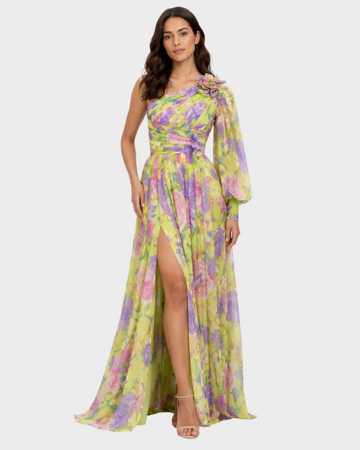 Audrey Abito Donna Monospalla Floreale – Vestito Elegante Fluido Estivo Chic