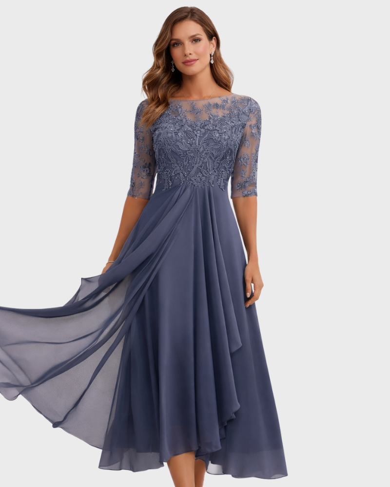 Jessie Abito Donna Midi Elegante – Vestito con Pizzo, Maniche 3/4 e Tasche