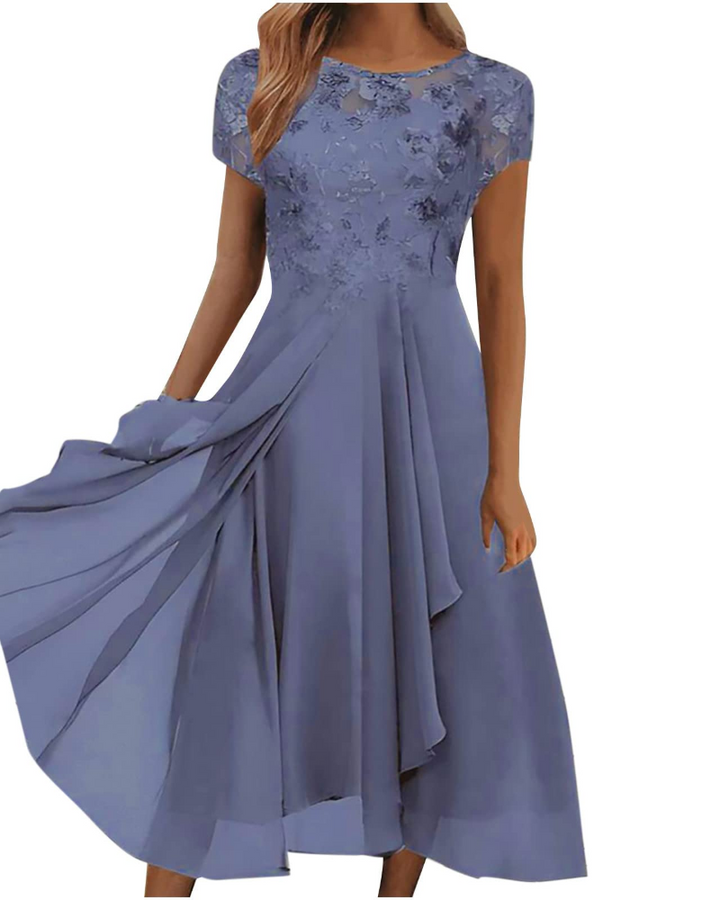 Aurora Vestito Maxi Donna – Pizzo & Chiffon Elegante, Mezze Maniche & Taglio Asimmetrico