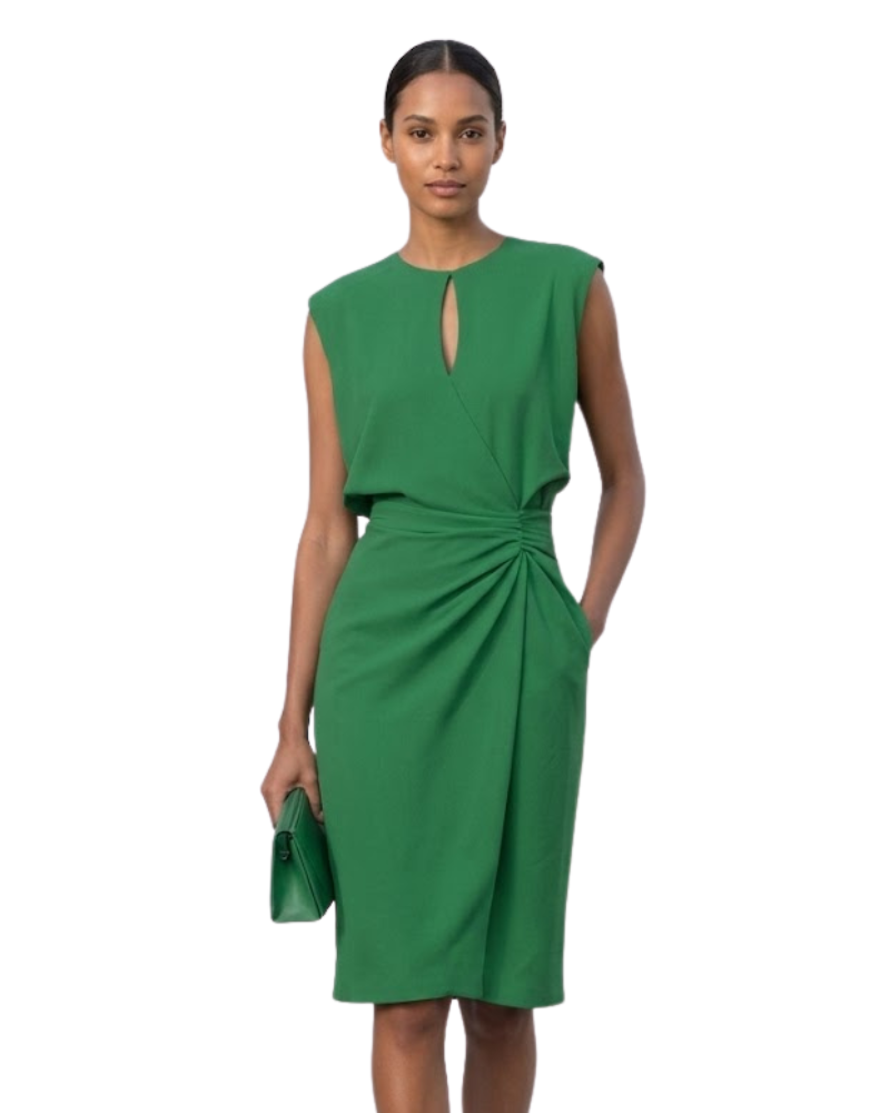 Gaia Rochie Midi Elegantă pentru Femei – Rochie cu Decolteu în Formă de Picătură și Drapaj Lateral