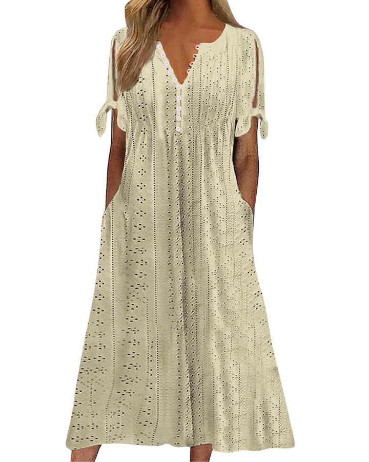Maya Rochie Maxi pentru Femei – In Bumbac, Decolteu în V & Tunică Boho Oversize cu Buzunare