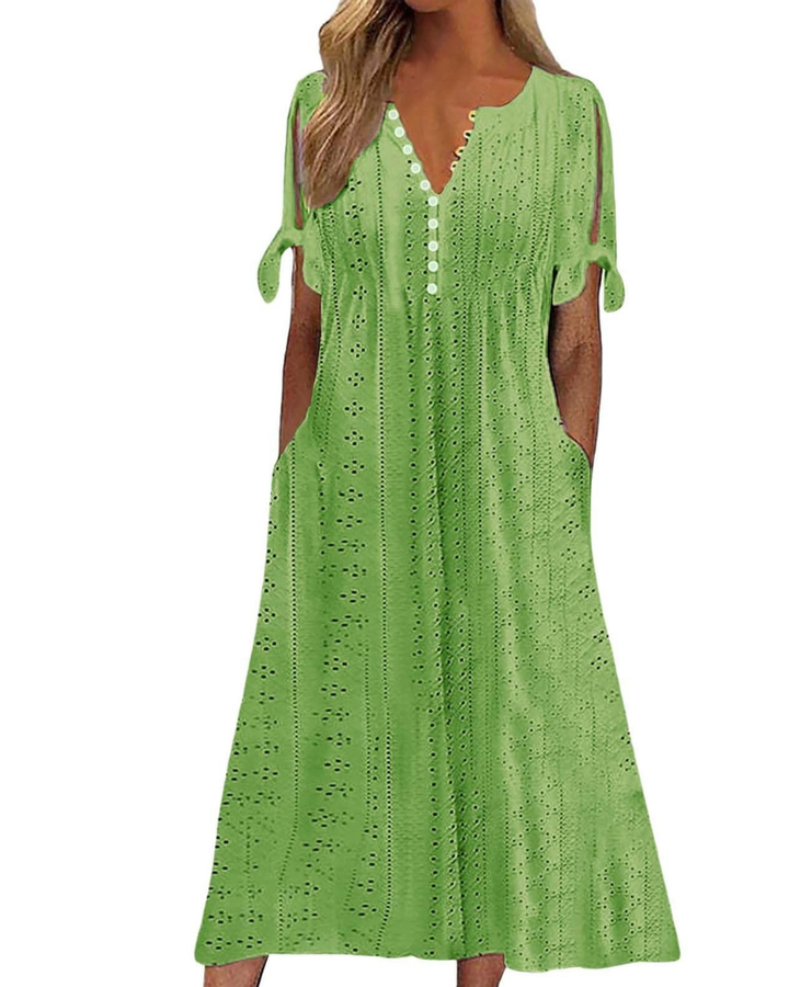 Maya Rochie Maxi pentru Femei – In Bumbac, Decolteu în V & Tunică Boho Oversize cu Buzunare