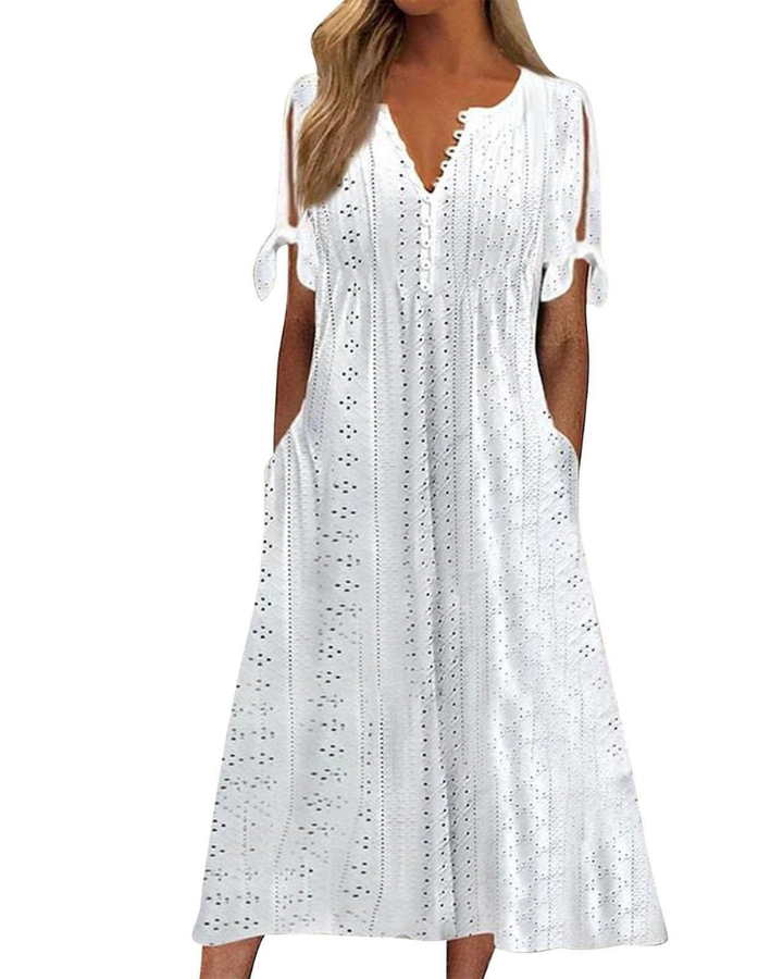 Maya Rochie Maxi pentru Femei – In Bumbac, Decolteu în V & Tunică Boho Oversize cu Buzunare