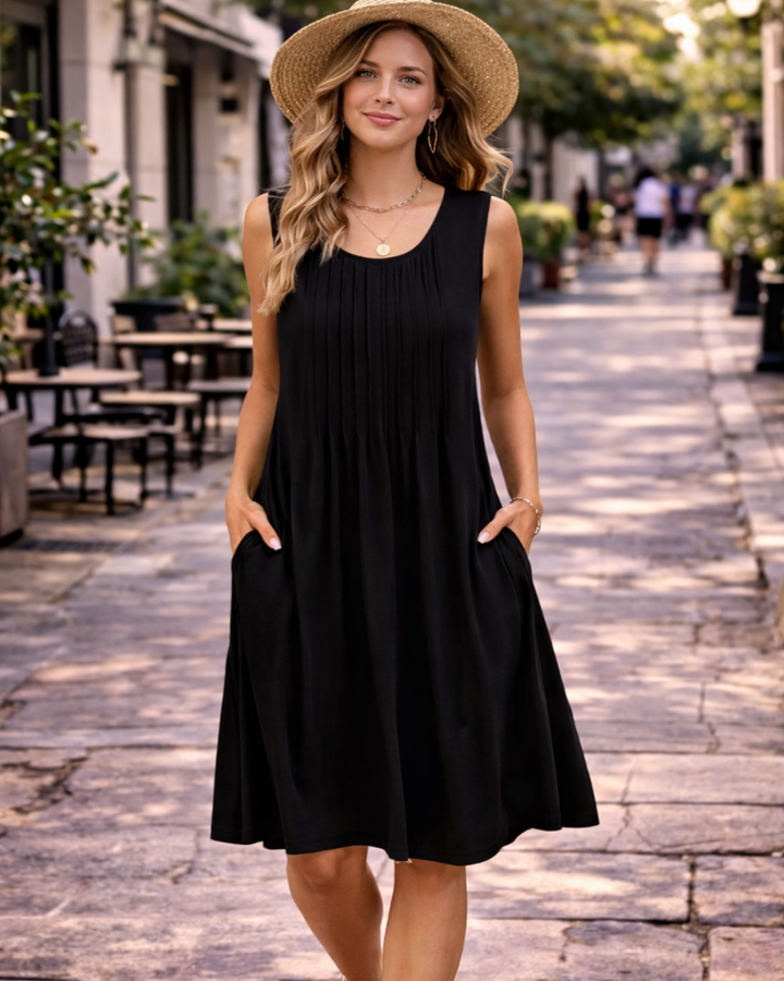 Alina Vestito Midi Donna – Boho Floreale, Senza Maniche & Tasche Casual Estivo