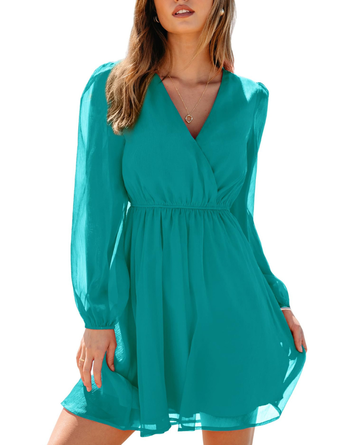 Rona Vestito Mini Dame – Blomsterchiffon, Lange Ærmer & Elegant A-Linje