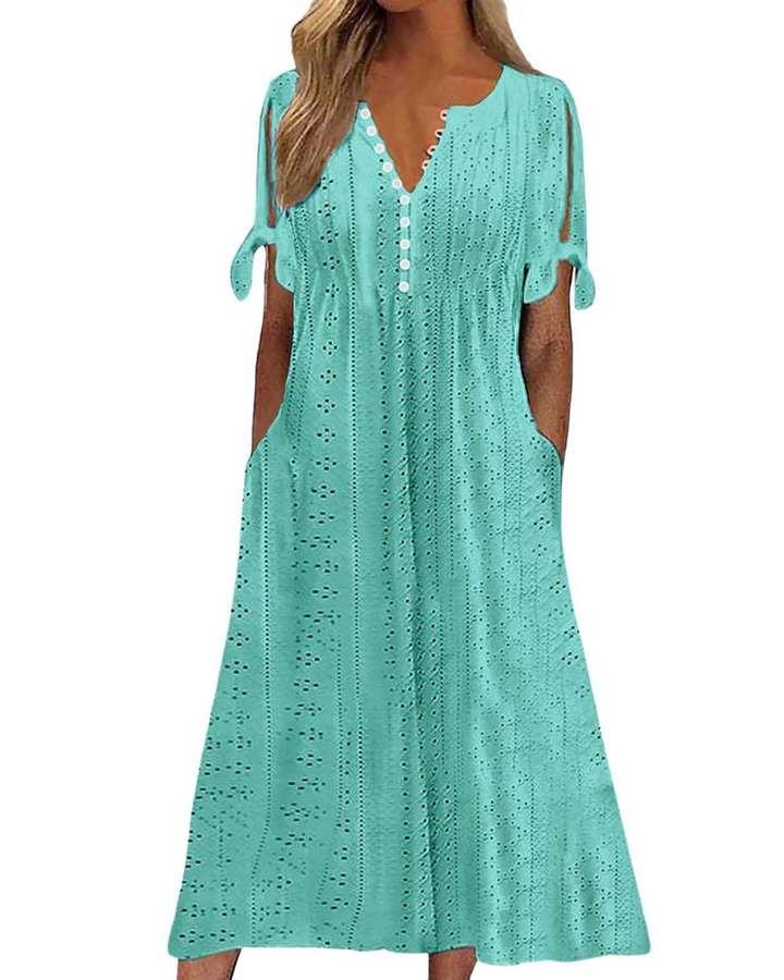 Maya Rochie Maxi pentru Femei – In Bumbac, Decolteu în V & Tunică Boho Oversize cu Buzunare