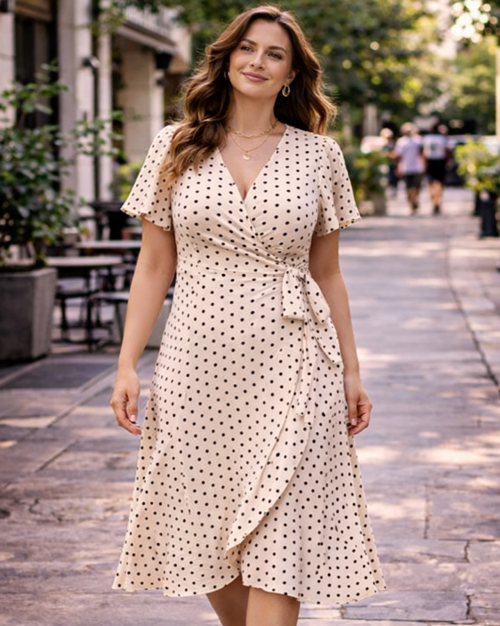 Valeria Maxi Kjole til Kvinder Curvy – Boho A-formet, Høj Talje & Korte Sommerærmer