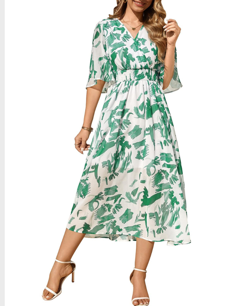 Aurora Maxi šaty pro ženy – Boho květinové, výstřih do V a elegantní elastický pas