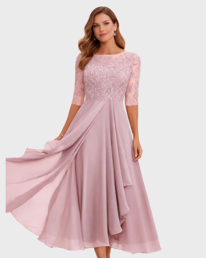 Jessie Abito Donna Midi Elegante – Vestito con Pizzo, Maniche 3/4 e Tasche