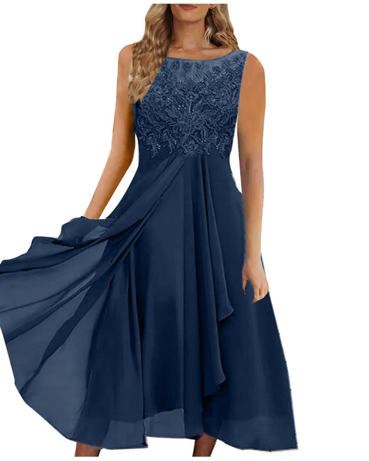 Aurora Vestito Maxi Donna – Pizzo & Chiffon Elegante, Mezze Maniche & Taglio Asimmetrico