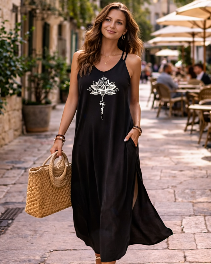 Elena Vestito Maxi Donna – Spalline Sottili, Scollo a V & Oversize con Spacco Estivo