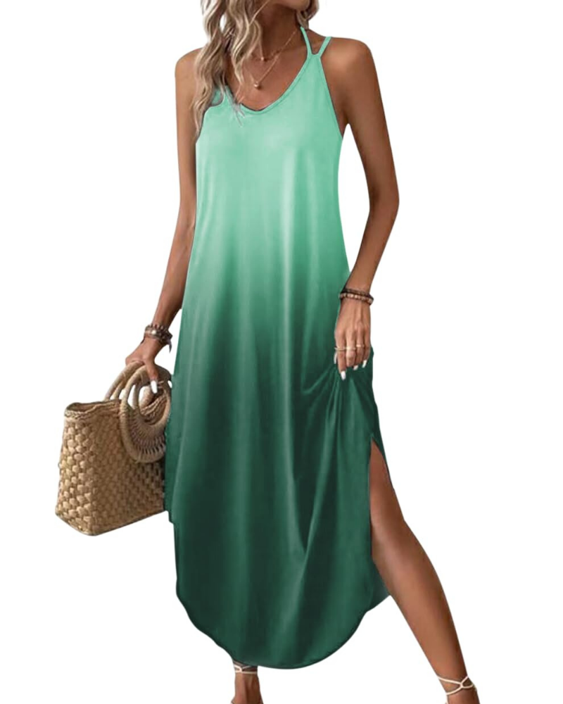 Elena Vestito Maxi Donna – Spalline Sottili, Scollo a V & Oversize con Spacco Estivo