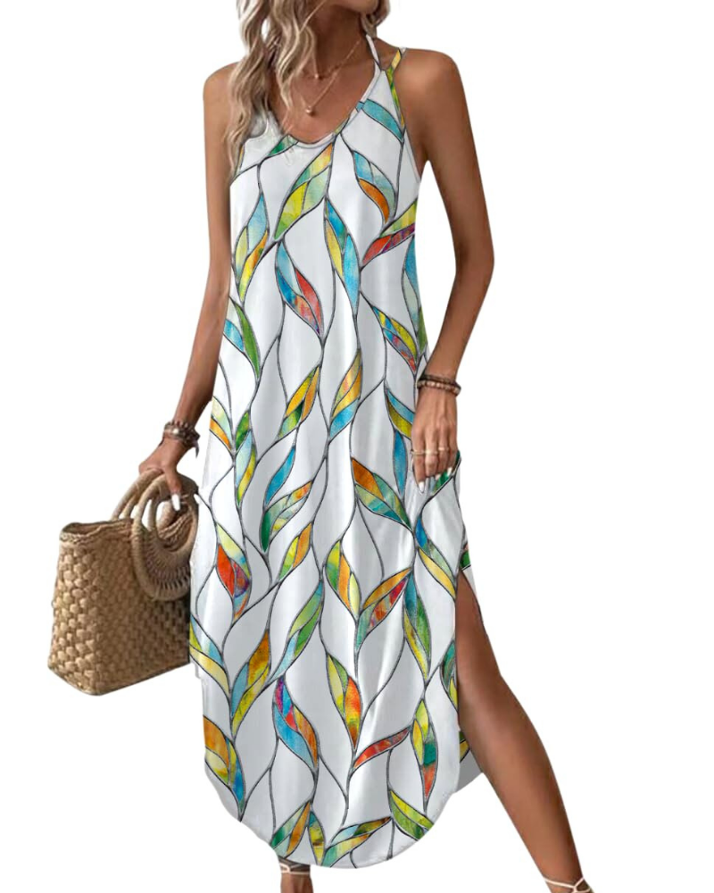 Elena Vestito Maxi Donna – Spalline Sottili, Scollo a V & Oversize con Spacco Estivo