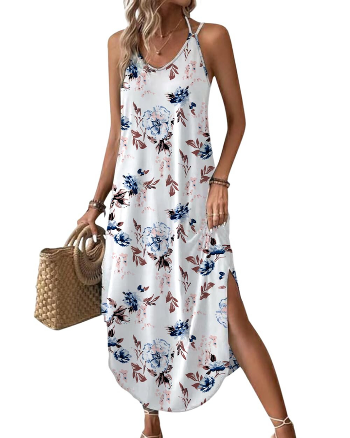 Elena Vestito Maxi Donna – Spalline Sottili, Scollo a V & Oversize con Spacco Estivo