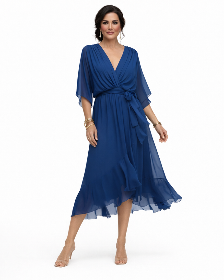 Stella Abito Donna Midi Elegante – Vestito con Scollo a V e Vita Regolabile Fluido