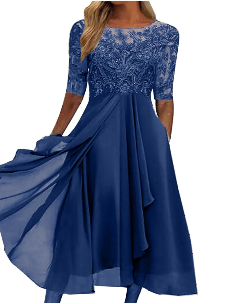 Aurora Vestito Maxi Donna – Pizzo & Chiffon Elegante, Mezze Maniche & Taglio Asimmetrico