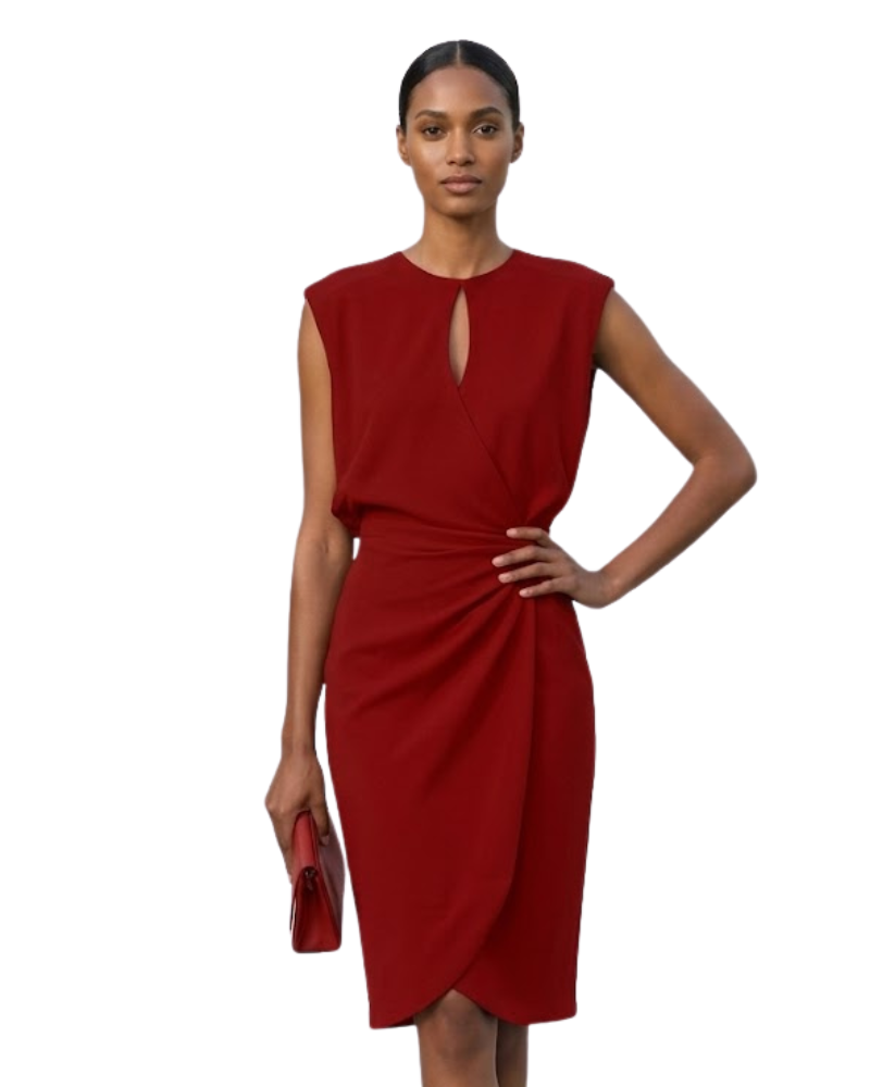 Gaia Rochie Midi Elegantă pentru Femei – Rochie cu Decolteu în Formă de Picătură și Drapaj Lateral