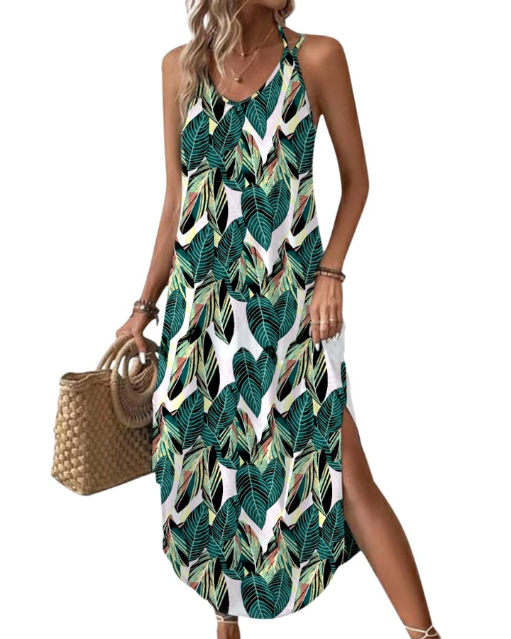 Elena Vestito Maxi Donna – Spalline Sottili, Scollo a V & Oversize con Spacco Estivo