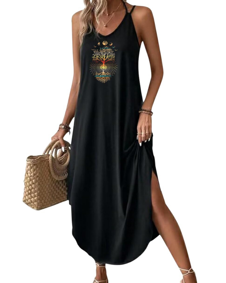 Elena Vestito Maxi Donna – Spalline Sottili, Scollo a V & Oversize con Spacco Estivo