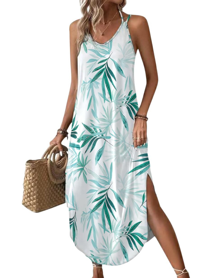 Elena Vestito Maxi Donna – Spalline Sottili, Scollo a V & Oversize con Spacco Estivo