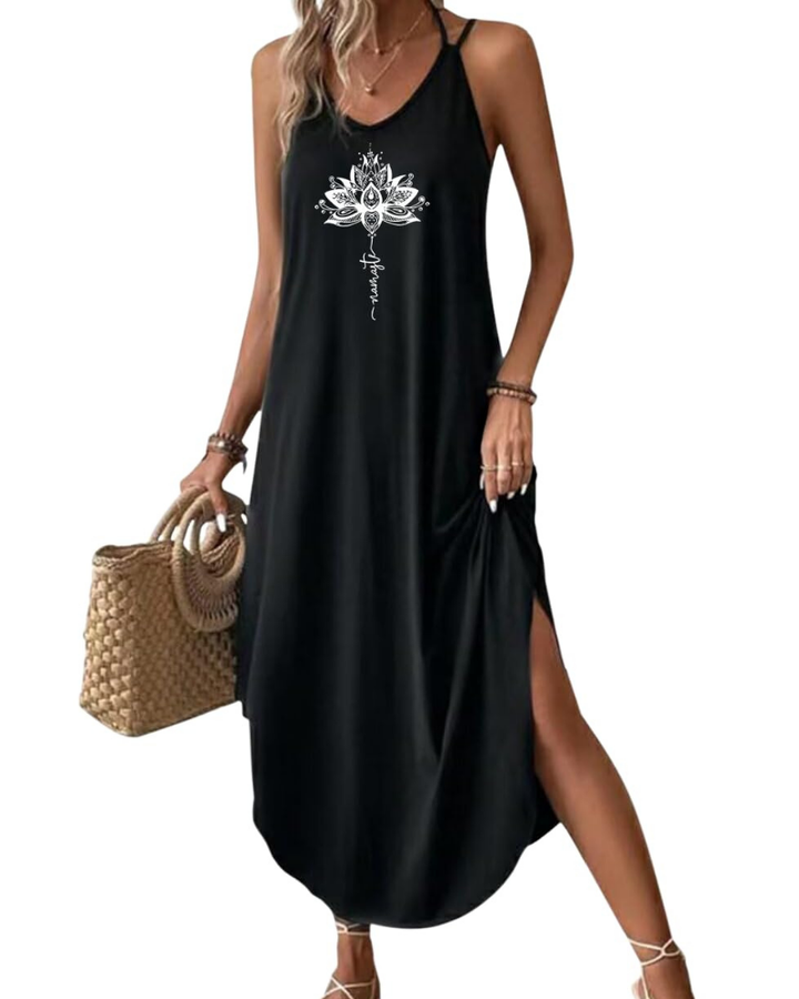Elena Vestito Maxi Donna – Spalline Sottili, Scollo a V & Oversize con Spacco Estivo
