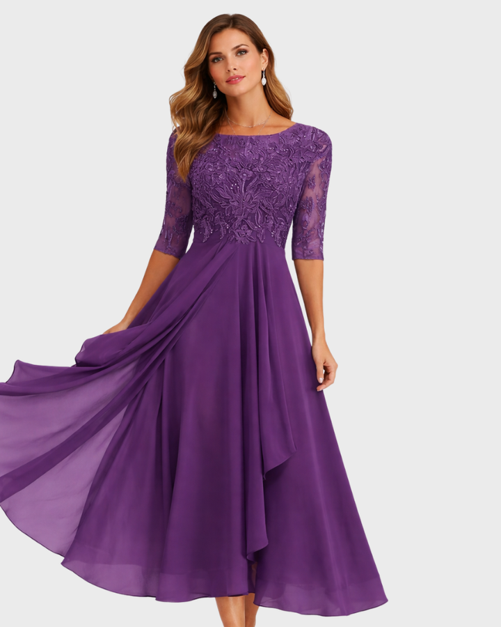 Jessie Abito Donna Midi Elegante – Vestito con Pizzo, Maniche 3/4 e Tasche