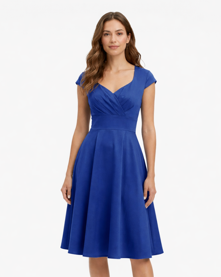 Ellie Dámské Midi Elegantní Šaty – Růžové Šaty s Výstřihem do V ve Vintage Stylu
